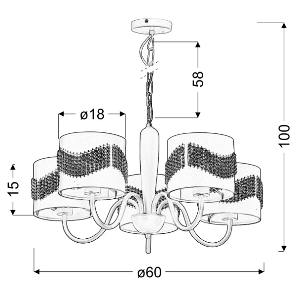 Antonio Lampa Wisząca 5X60W E27 Biały Candellux