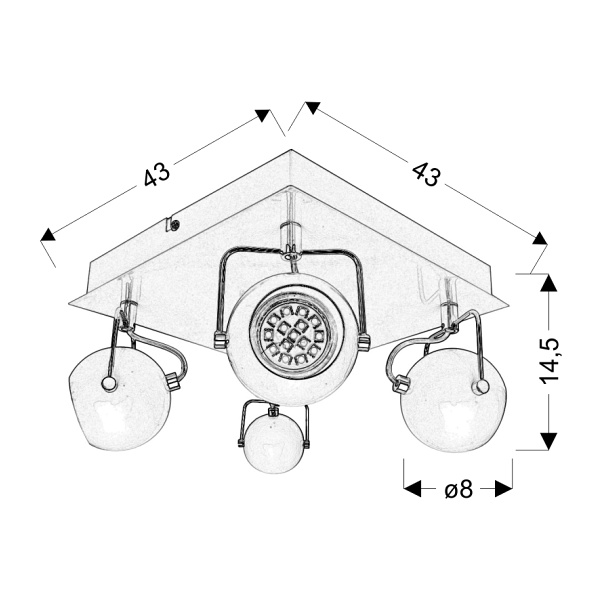 Tony Lampa Sufitowa Plafon 4X3W Led Gu10 Czarny Matowy Candellux