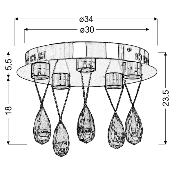 Prisma Lampa Sufitowa Plafon 5X3W Led Chrom Candellux