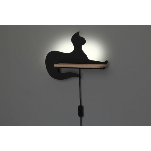 Cat Lampa Kinkiet Ścienny 5W Led Iq Kids Z Przewodem Z Wł. I Wtyczką Siedzący Czarny Candellux