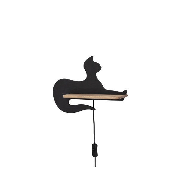 Cat Lampa Kinkiet Ścienny 5W Led Iq Kids Z Przewodem Z Wł. I Wtyczką Siedzący Czarny Candellux