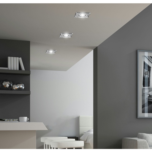 Ss-22 Ch/Tr+Wh Gu10 50W+Led Smd 2 1W Biały 230V Chrom Oczko Sufitowe Lampa Sufitowa. Strop. Stała Kwadratowa Szkło Transparentne Candellux