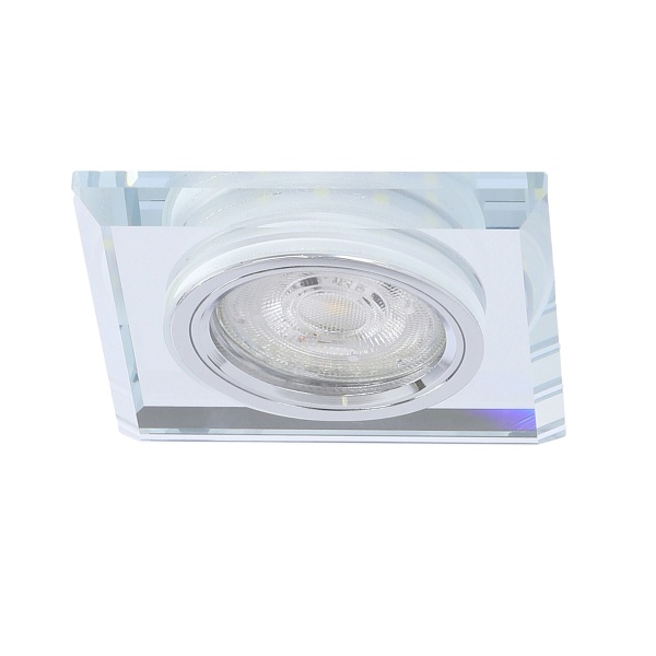 Ss-22 Ch/Tr+Wh Gu10 50W+Led Smd 2 1W Biały 230V Chrom Oczko Sufitowe Lampa Sufitowa. Strop. Stała Kwadratowa Szkło Transparentne Candellux