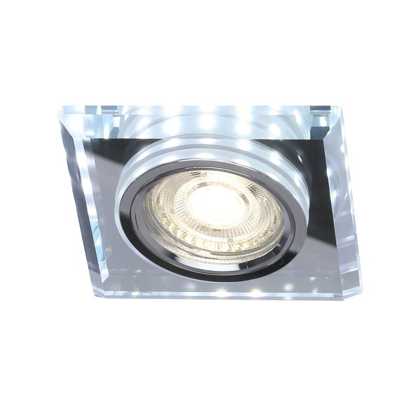 Ss-22 Ch/Tr+Wh Gu10 50W+Led Smd 2 1W Biały 230V Chrom Oczko Sufitowe Lampa Sufitowa. Strop. Stała Kwadratowa Szkło Transparentne Candellux