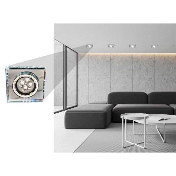 Ss-22 Ch/Tr+Wh Gu10 50W+Led Smd 2 1W Biały 230V Chrom Oczko Sufitowe Lampa Sufitowa. Strop. Stała Kwadratowa Szkło Transparentne Candellux