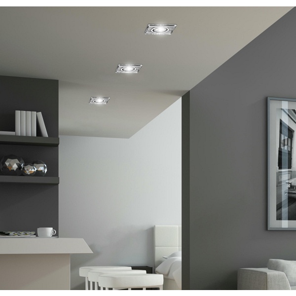 Ss-22 Ch/Tr+Wh Gu10 50W+Led Smd 2 1W Biały 230V Chrom Oczko Sufitowe Lampa Sufitowa. Strop. Stała Kwadratowa Szkło Transparentne Candellux