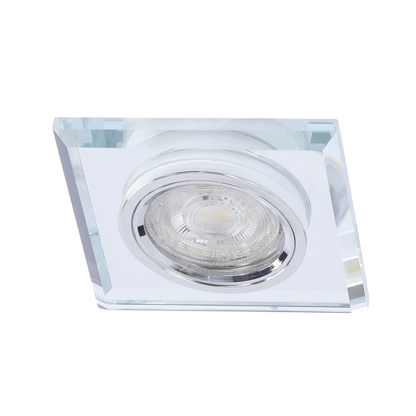 Ss-22 Ch/Tr+Bl Gu10 50W+Led Smd 2 1W Niebieski 230V Chrom Oczko Sufitowe Lampa Sufitowa Stała Kwadratowa Szkło Transparentne Candellux