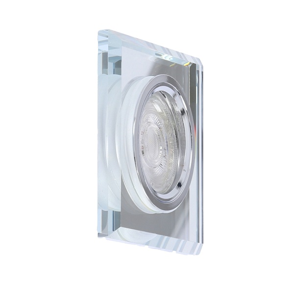 Ss-22 Ch/Tr+Bl Gu10 50W+Led Smd 2 1W Niebieski 230V Chrom Oczko Sufitowe Lampa Sufitowa Stała Kwadratowa Szkło Transparentne Candellux