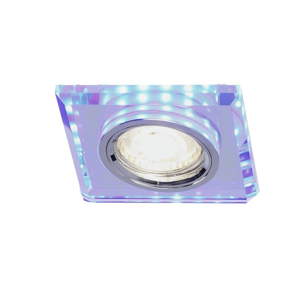 Ss-22 Ch/Tr+Bl Gu10 50W+Led Smd 2 1W Niebieski 230V Chrom Oczko Sufitowe Lampa Sufitowa Stała Kwadratowa Szkło Transparentne Candellux