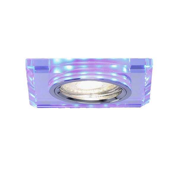 Ss-22 Ch/Tr+Bl Gu10 50W+Led Smd 2 1W Niebieski 230V Chrom Oczko Sufitowe Lampa Sufitowa Stała Kwadratowa Szkło Transparentne Candellux