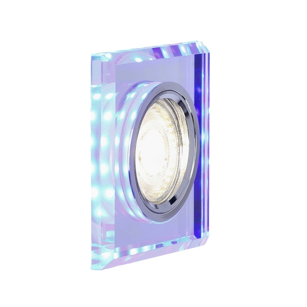 Ss-22 Ch/Tr+Bl Gu10 50W+Led Smd 2 1W Niebieski 230V Chrom Oczko Sufitowe Lampa Sufitowa Stała Kwadratowa Szkło Transparentne Candellux