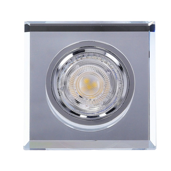 Ss-22 Ch/Tr+Bl Gu10 50W+Led Smd 2 1W Niebieski 230V Chrom Oczko Sufitowe Lampa Sufitowa Stała Kwadratowa Szkło Transparentne Candellux