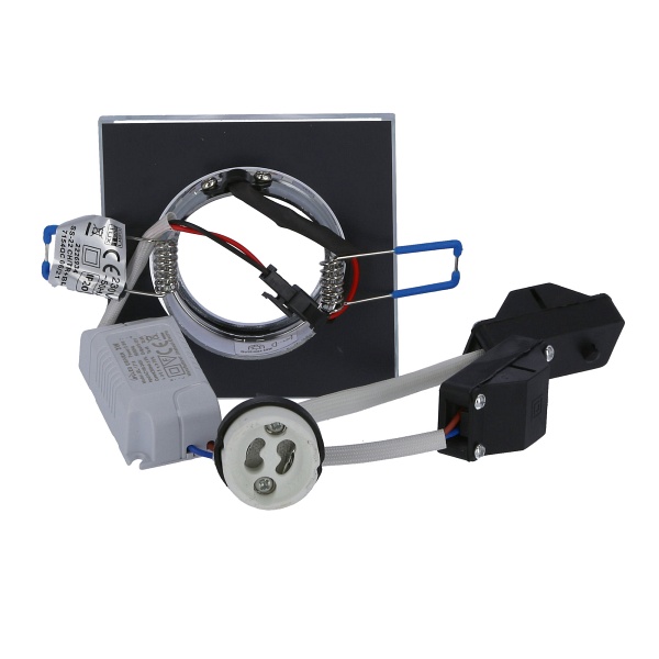 Ss-22 Ch/Tr+Bl Gu10 50W+Led Smd 2 1W Niebieski 230V Chrom Oczko Sufitowe Lampa Sufitowa Stała Kwadratowa Szkło Transparentne Candellux