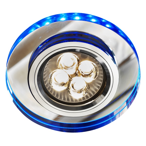 Ss-23 Ch/Tr+Bl Gu10 50W+Led Smd 230V Niebieski 2 1W Chrom Oczko Sufitowe Lampa Sufitowa Stała Okrągła Szkło Transparentne Candellux