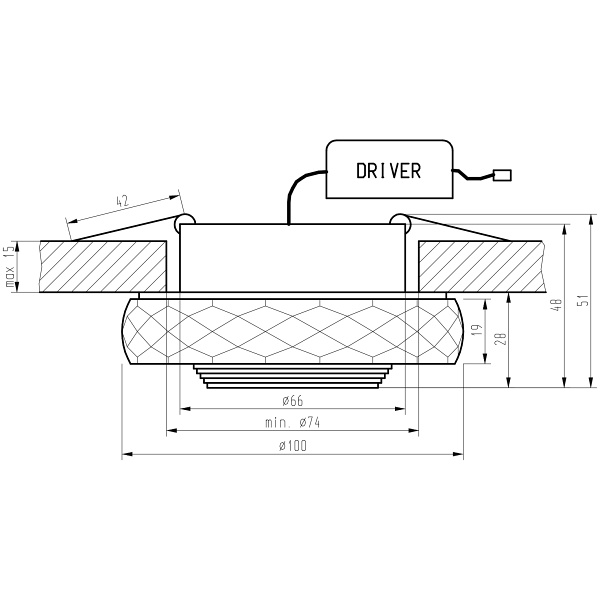 Ss-35 Al/Tr 3W Led Cob 230V Opr. Strop. Stała Okrągła Szlifowana Szkło Transparentne Candellux