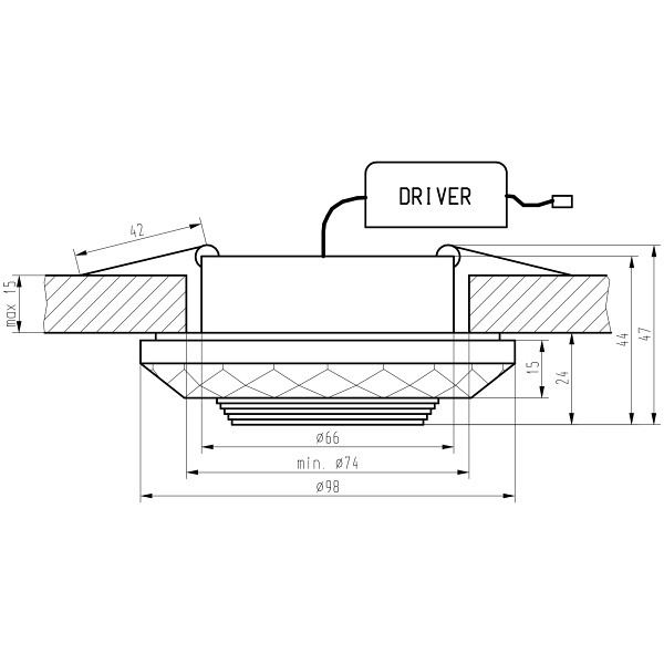 Ss-36 Al/Tr 3W Led Cob 230V Opr. Strop. Stała Wielokąt Stożkowa Szlifowana Szkło Transparentne Candellux