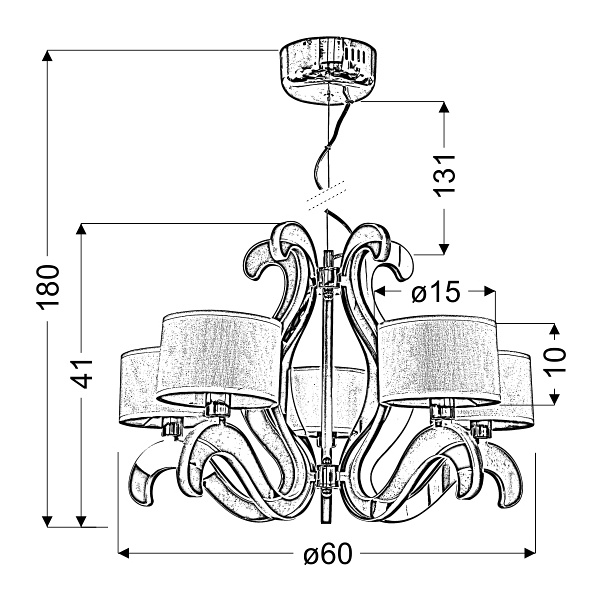 Ambrosia 1 Lampa Wisząca 5X40W E14 + 43,4W Led Chrom Candellux