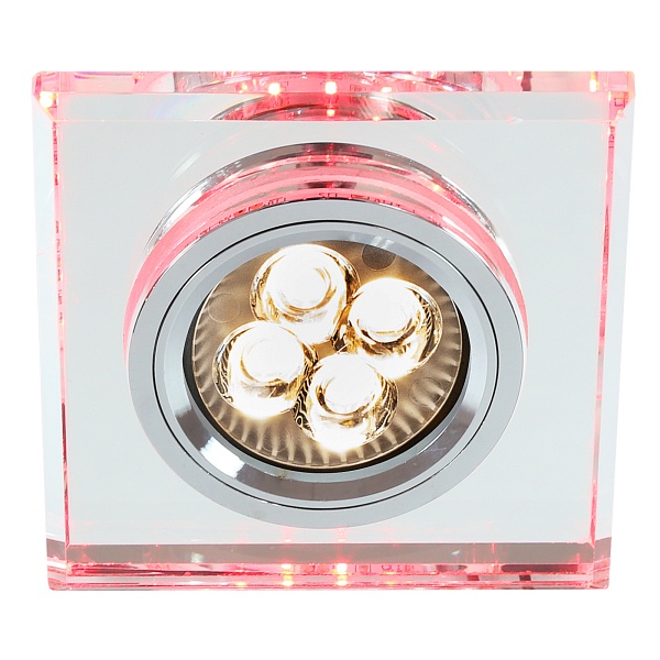 Oprawa Stropowa Stała Kwadratowa Ss-22 Ch/Tr+Red/Pk Gu10 50W+Led Smd 2,1W Czerwo Candellux