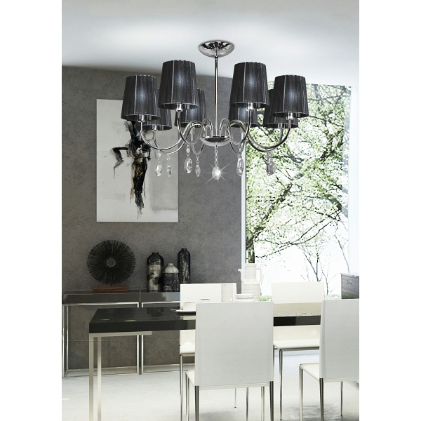 Sorento Lampa Wisząca 8X40W E14 Chrom Abażur Czarny Candellux