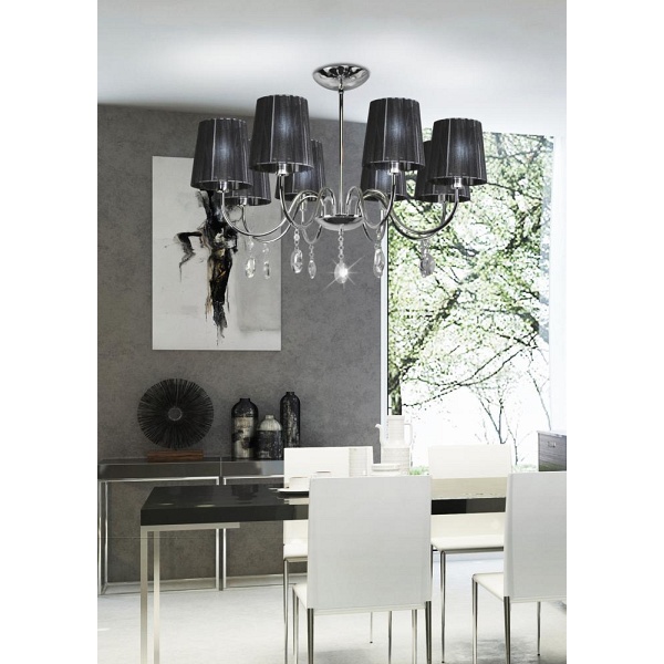 Sorento Lampa Wisząca 8X40W E14 Chrom Abażur Czarny Candellux