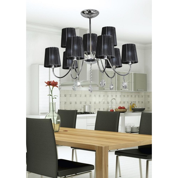 Sorento Lampa Wisząca 9X40W E14 Chrom Abażur Czarny Candellux