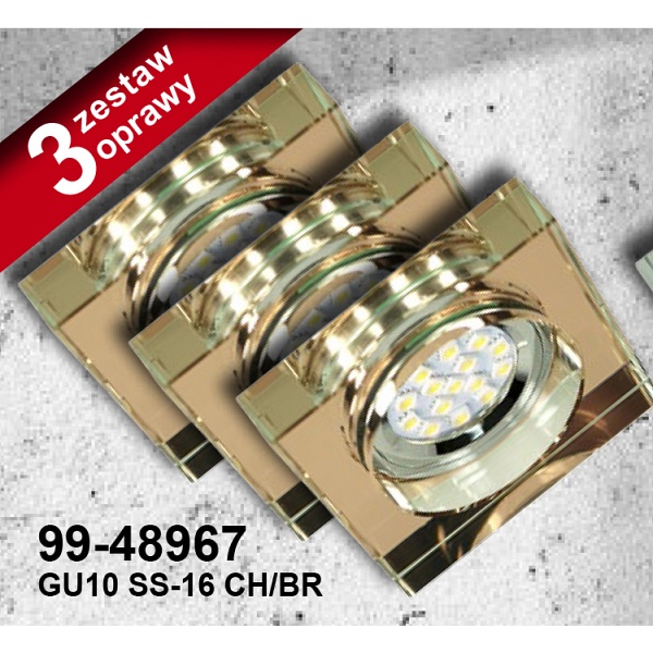 Zestaw Trzech Opraw Ss-16 Ch/Br 3X3W Gu10 Led Z Żarówką Led Opr. Strop. Stała Kwadratowa Szkło Brązowe Candellux