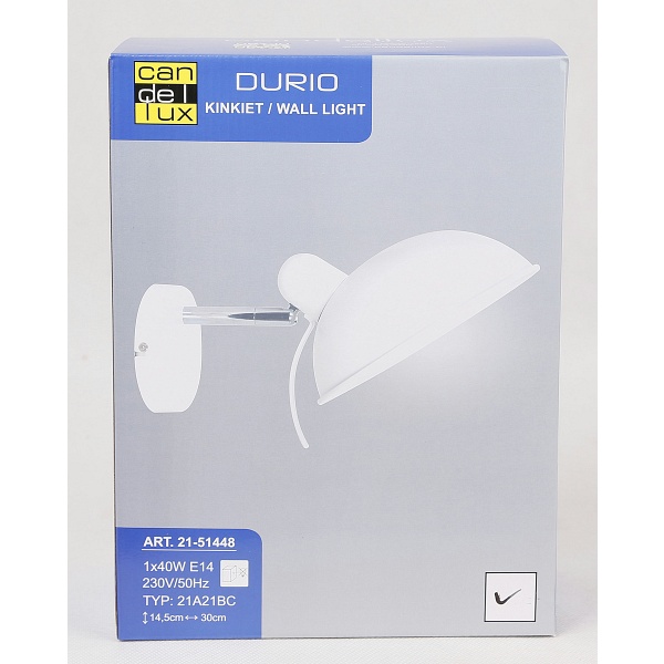 Durio Lampa Kinkiet 1X40W E14 Biały Candellux