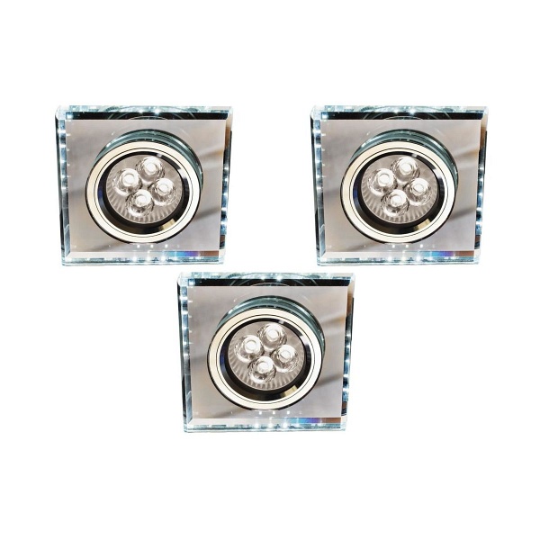 Zestaw Trzech Opraw Ss-22 Ch/Tr+Wh Gu10 50W+Led Smd 230V Biały 2,1W Chrom Opr. Strop. Stała Kwadratowa Szkło Transparentne Candellux