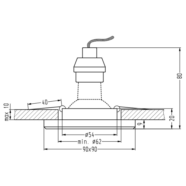 Zestaw Trzech Opraw Ss-22 Ch/Tr+Wh Gu10 50W+Led Smd 230V Biały 2,1W Chrom Opr. Strop. Stała Kwadratowa Szkło Transparentne Candellux