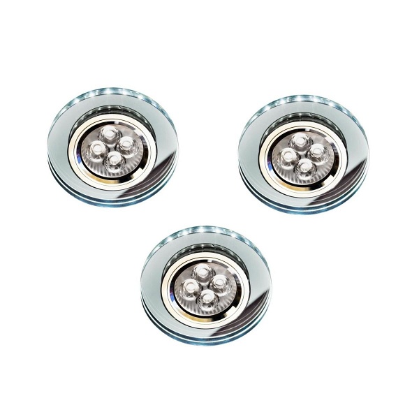 Zestaw Trzech Opraw Ss-23 Ch/Tr+Wh Gu10 50W+Led Smd 230V Biały 2,1W Chrom Opr. Strop. Stała Okrągła Szkło Transparentne Candellux