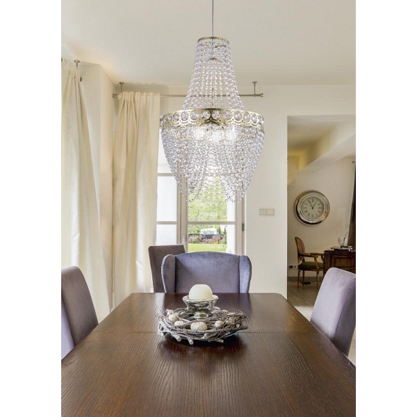 Perseo Lampa Wisząca 3X60W E27 Złoty+Kryształki Candellux