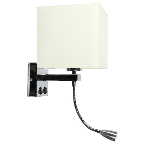 Boho Lampa Kinkiet 1X40W E27 + 2W Led Chrom Abaż. Kwadratowy Beżowy 17 Cm Candellux