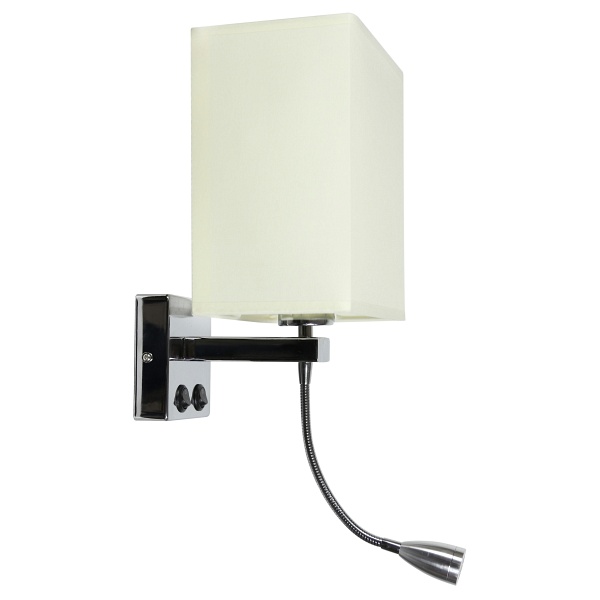 Boho Lampa Kinkiet 1X40W E27 + 2W Led Chrom Abaż. Prostokątny Beżowy 18X12X21 Cm Candellux