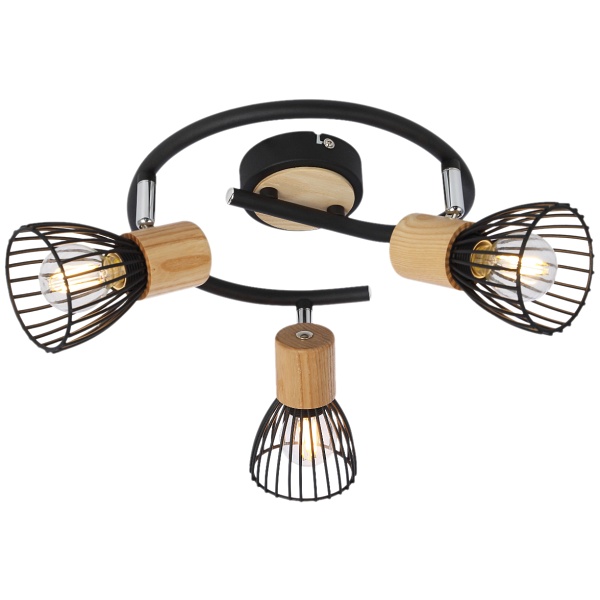Antica Lampa Sufitowa Spirala 3 X Max 25W E14 Czarny + Drewno Candellux