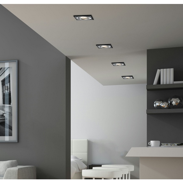 Ssu-13 Ch/Bk Mr16 Chrom Oczko Sufitowe Lampa Sufitowa Uchylna Kwadratowa Szkło Czarne Candellux