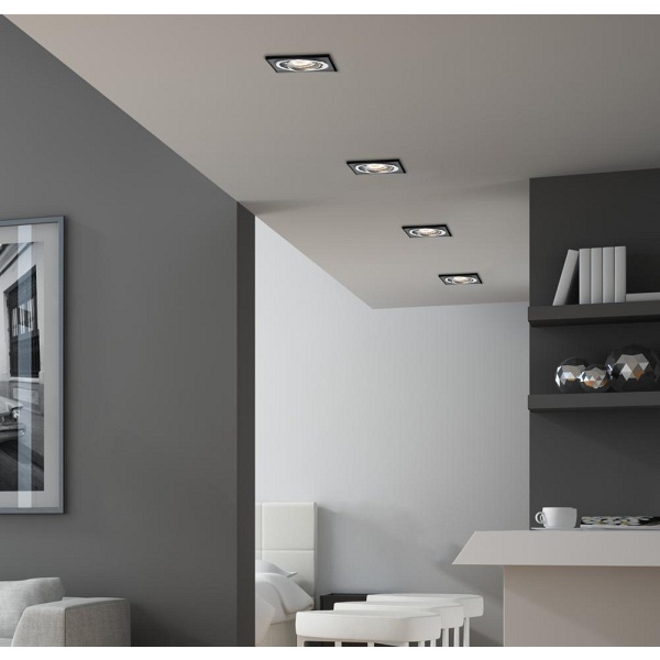 Ssu-13 Ch/Bk Mr16 Chrom Oczko Sufitowe Lampa Sufitowa Uchylna Kwadratowa Szkło Czarne Candellux