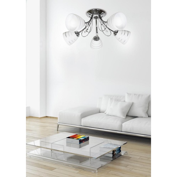 Simpli Lampa Wisząca 5*40W E27 Chrom Z Kryształkiem+Klosz Z Paskiem Candellux