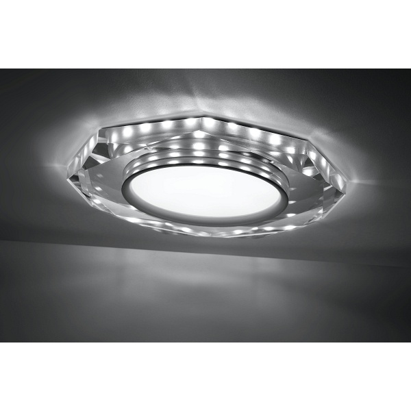 Ssp-24 Ch/Tr+Wh 8W Led 230V Ring Led Biały Oczko Sufitowe Lampa Sufitow Ośmiokątna Szkło Transparentne Candellux
