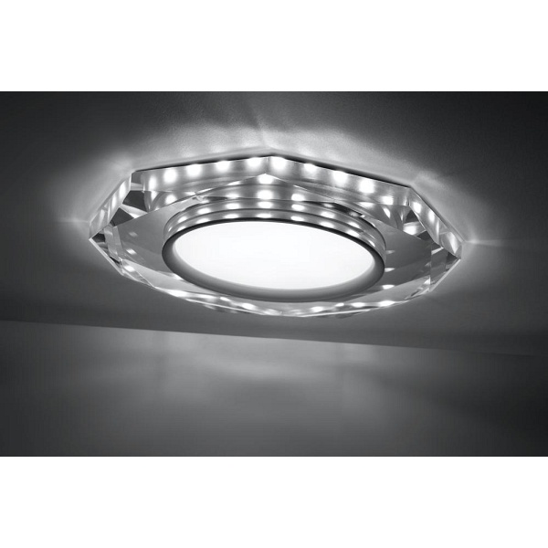 Ssp-24 Ch/Tr+Wh 8W Led 230V Ring Led Biały Oczko Sufitowe Lampa Sufitow Ośmiokątna Szkło Transparentne Candellux