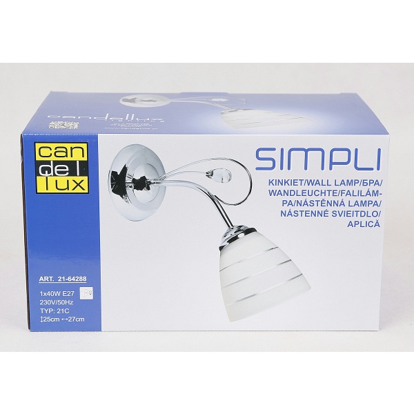 Simpli Lampa Kinkiet 1*40W E27 Chrom Z Kryształkiem+Klosz Z Paskiem Candellux