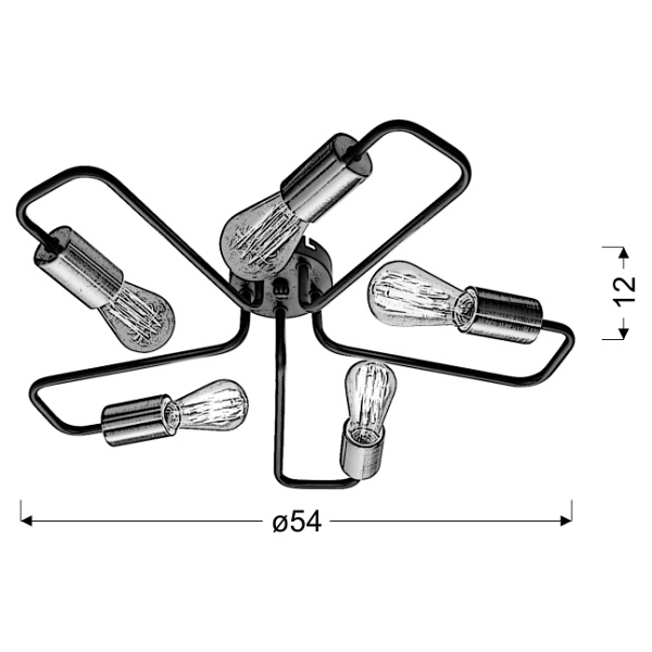 Herpe Lampa Sufitowa 5X60W E27 Czarny Candellux