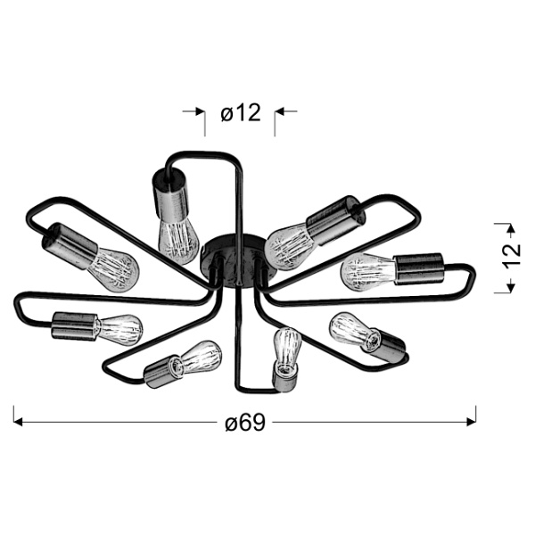 Herpe Lampa Sufitowa 8X60W E27 Czarny Candellux