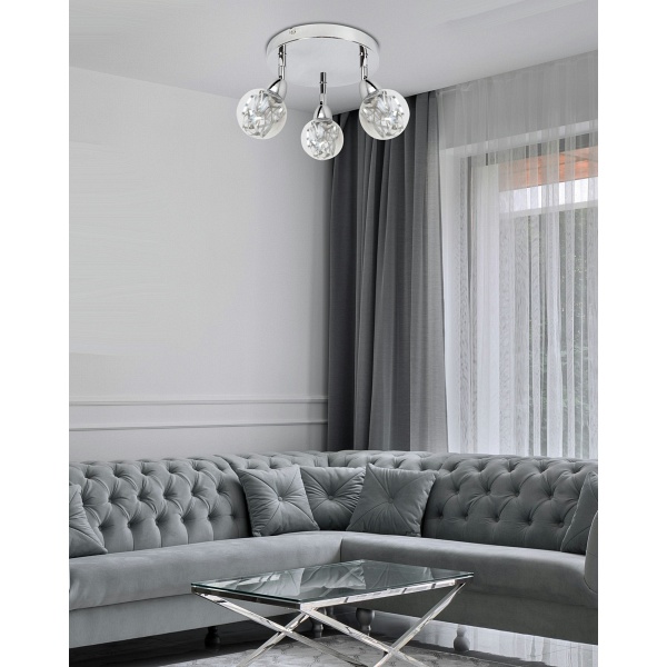 Bolo Lampa Sufitowa Plafon 3X6W Led Smd Główka Okrągła 1E Z Przegubem Klosz Wymienny Kd System Chrom/Bezbarwny Candellux