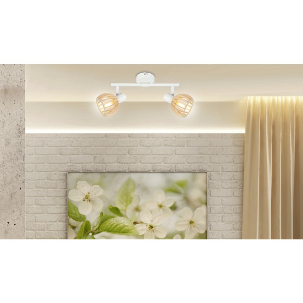 Atarri Lampa Sufitowa Listwa 2X25W E14 Biały+Drewno Candellux