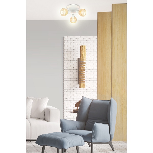 Atarri Lampa Sufitowa Plafon 3X25W E14 Biały+Drewno Candellux