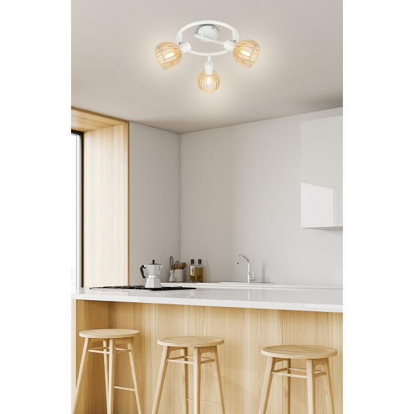 Atarri Lampa Sufitowa Spirala 3X25W E14 Biały+Drewno Candellux