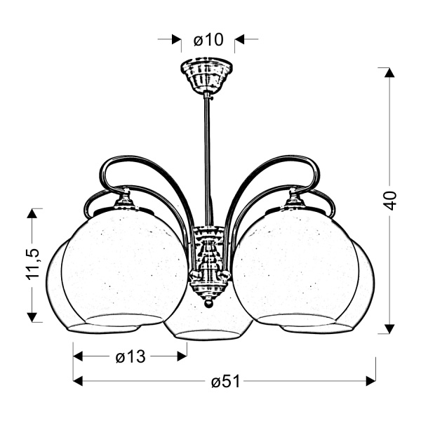 Orbit Lampa Wisząca 5X60W E27 Patynowa Miedź Candellux