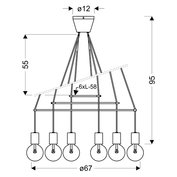 Alto Lampa Wisząca 6X40W E27 Czarny Matowy Candellux