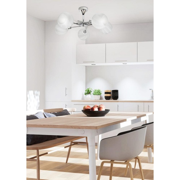 Raul Lampa Wisząca 5X40W E14 Chrom Klosz Biały Candellux