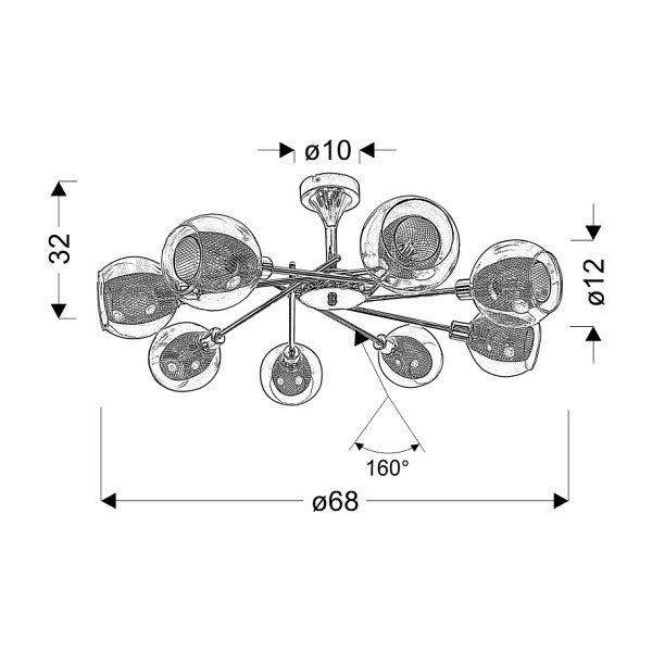 Ozzo Lampa Wisząca 8X40W E14 Chrom Klosz Bezbarwny Candellux